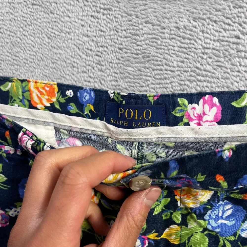 Polo Ralph Lauren Mens Floral Linen Cotton Shorts Navy Blue Size 35 Flower Print
